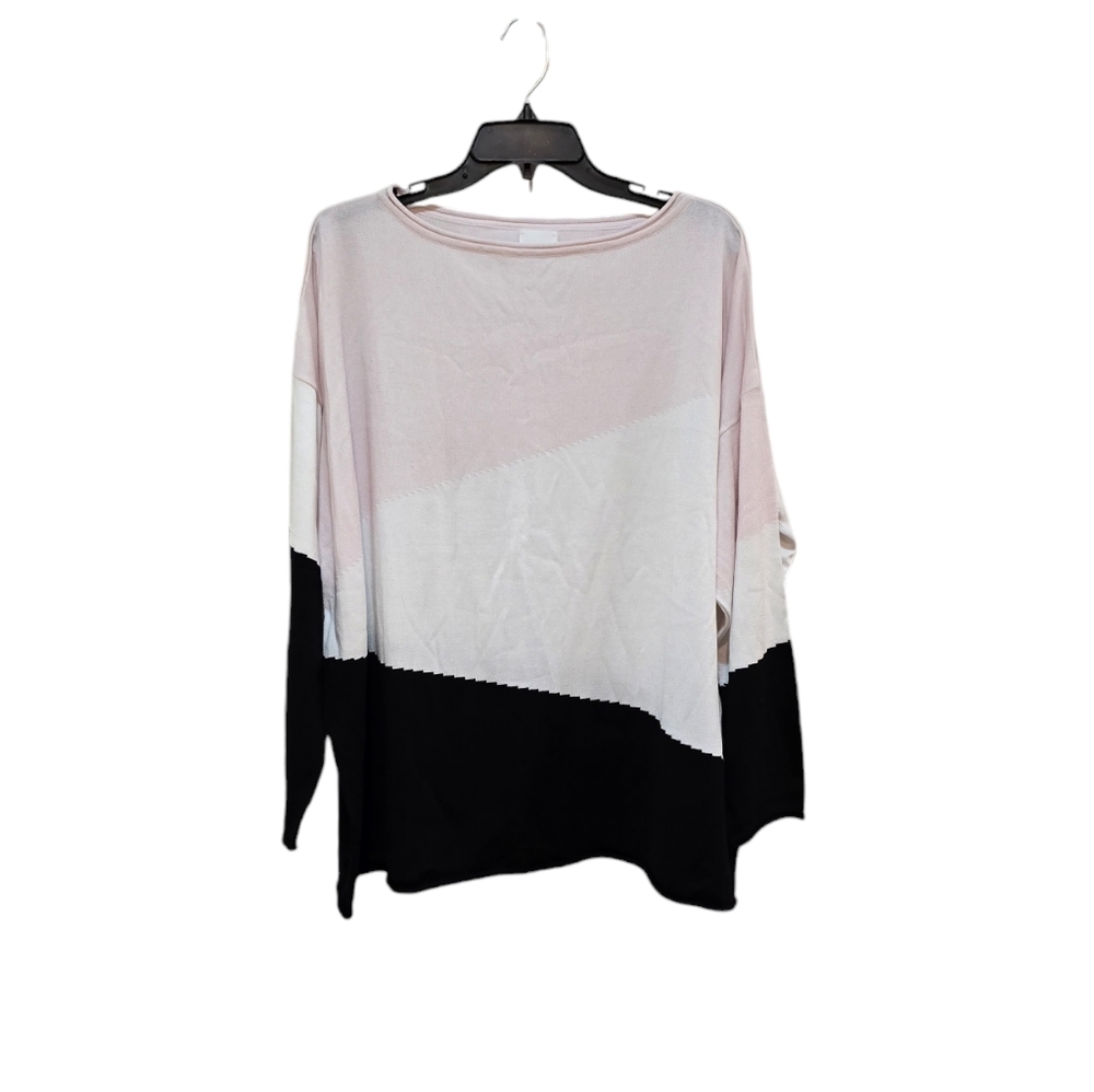 Planet by Lauren G O/S Pink White Black‎ Colorblock Boxy Art To Wear Sweater